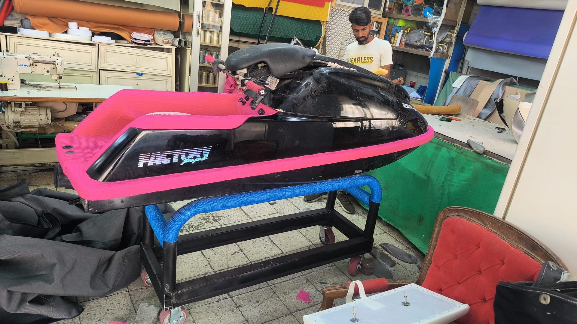 Close view of a fitted Super Jet floor mat around the jet ski deck by Shakeel Marine in Kuwait