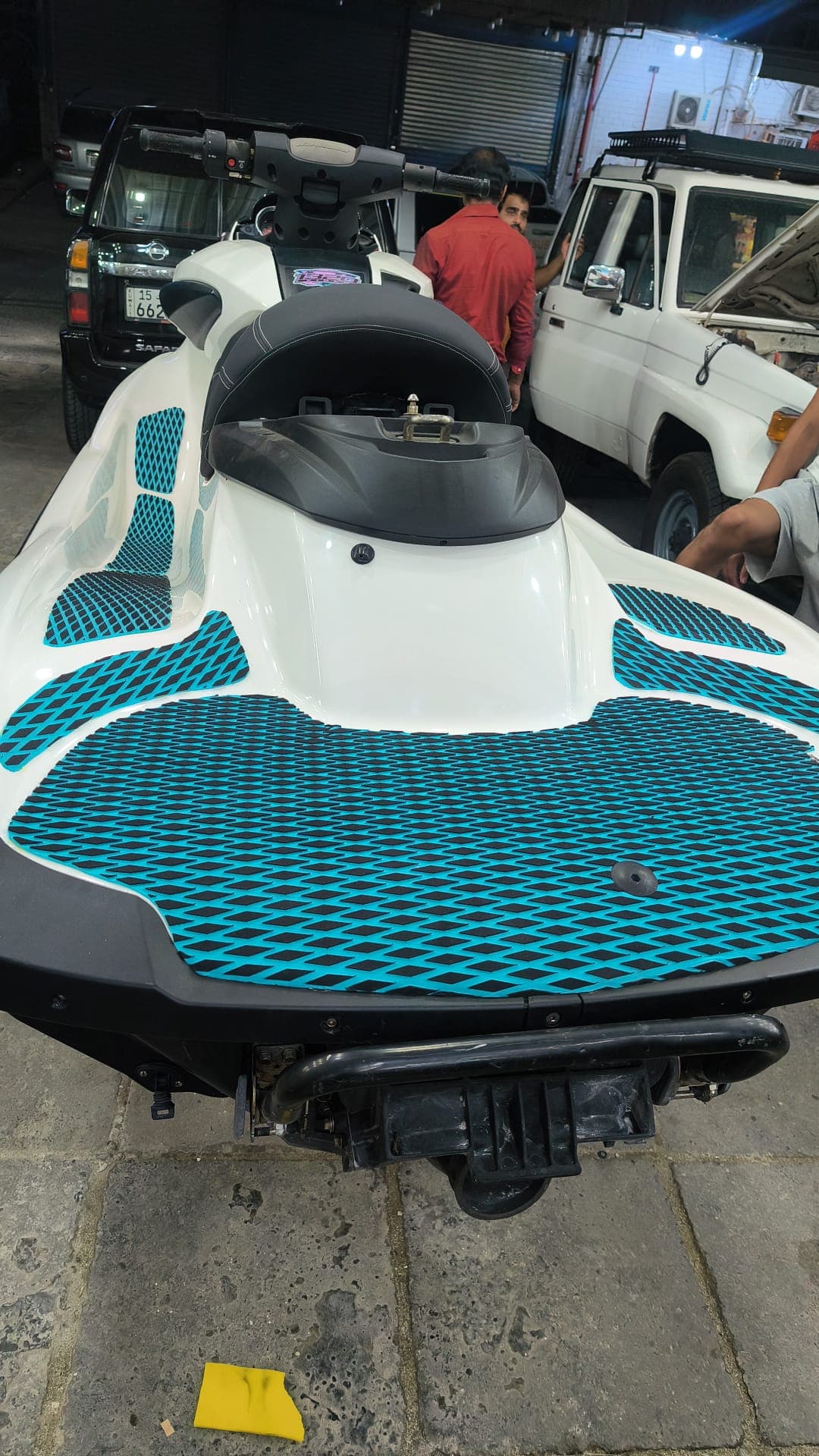 Detail of a cleanly finished edge on a custom jet ski floor mat by Shakeel Marine in Kuwait