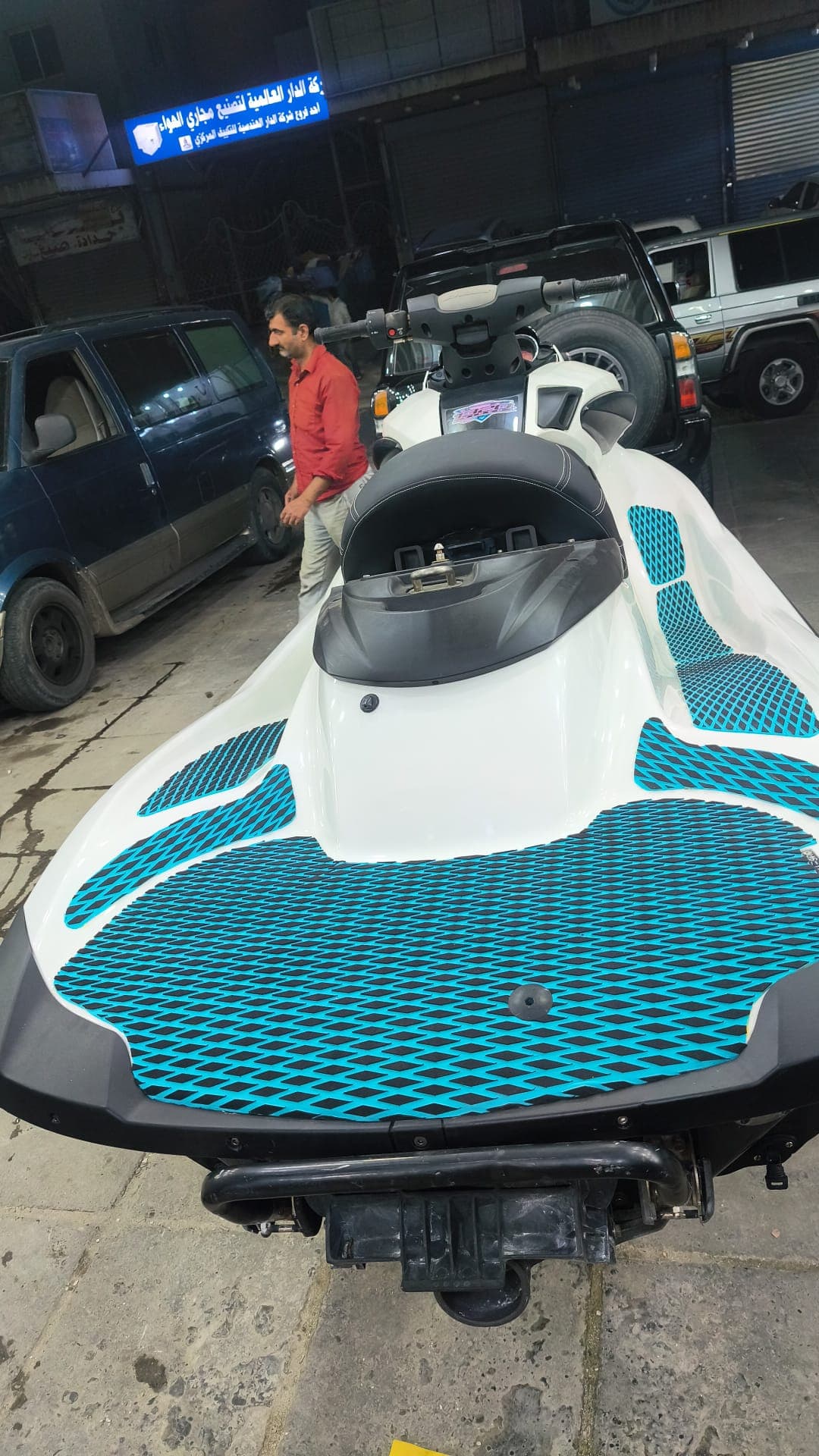 Non-slip marine mat fitted to a jet ski for rider footing by Shakeel Marine in Kuwait