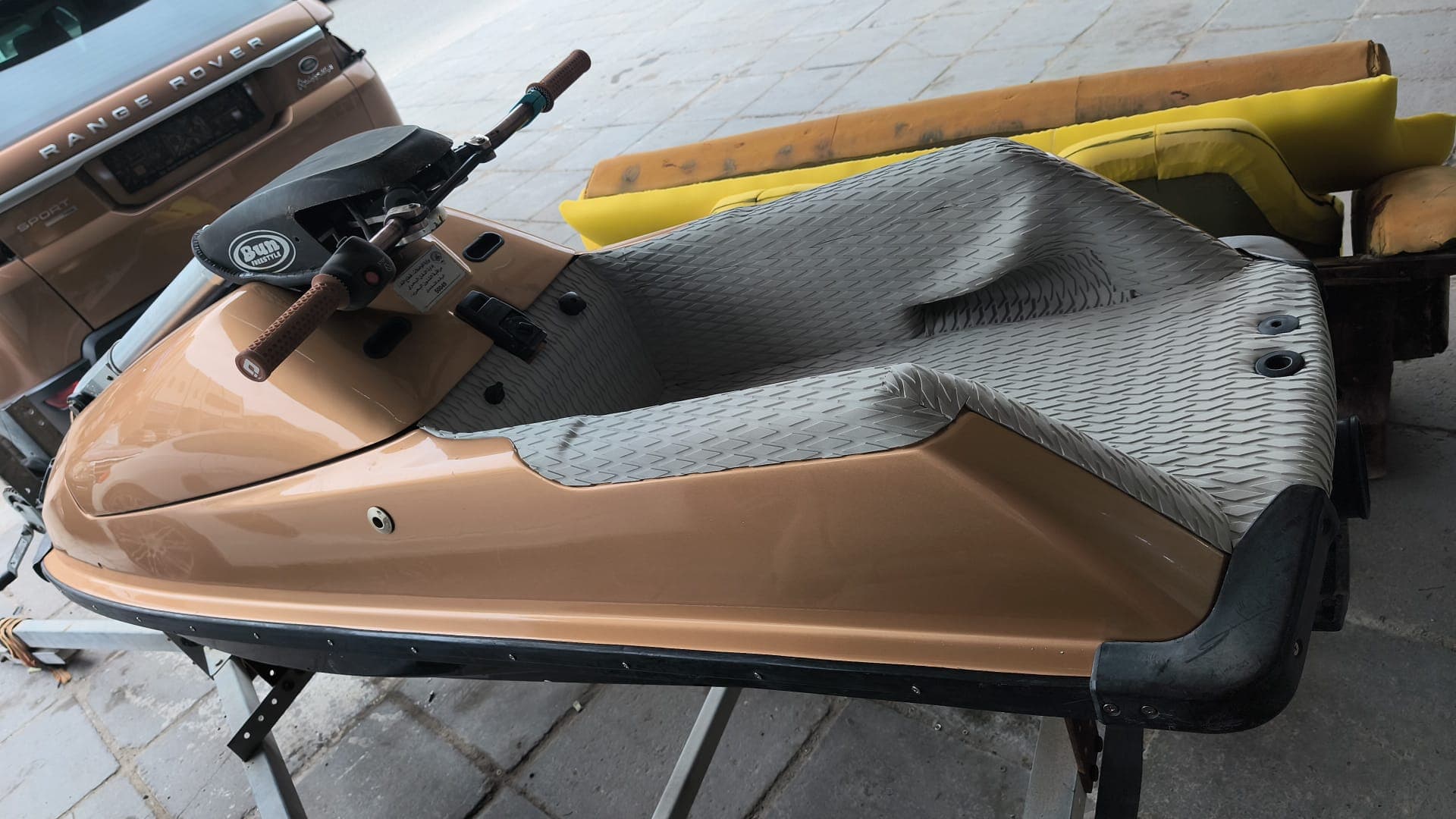 Completed jet ski floor mat photographed from an angled view by Shakeel Marine in Kuwait